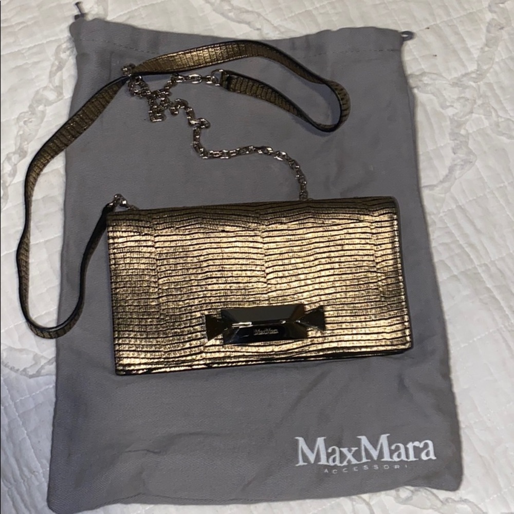 Max Mara Embossed Chain-Link Crossbody Gold